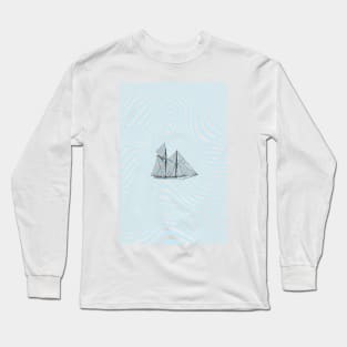 Nautical Sailing Boat Liquid Marble Blue Waves Long Sleeve T-Shirt